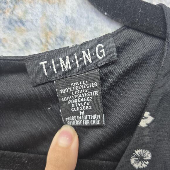 Timing Dress Women Medium Black Floral Bell Sleeve V Neck Boho Fairy y2k Chiffon - Picture 3 of 10